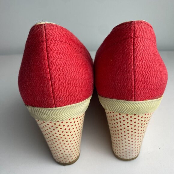 Keds Red Peep Toe Wedges with Bow - Picture 4 of 7